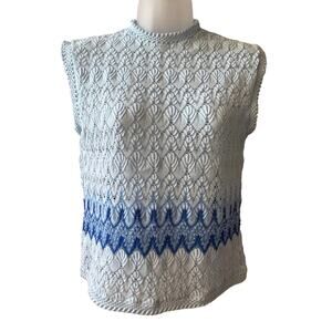 VINTAGE 60s Acrylace Ombre Fan Pattern Crocheted Shell Top Size Small